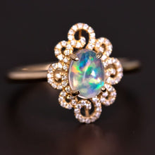 Load image into Gallery viewer, Beauty of Swirls - Fire Opal Diamond Engagement Ring 18K Yellow Gold