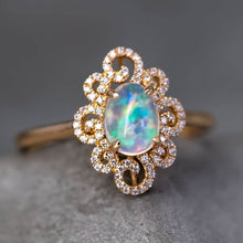 Load image into Gallery viewer, Beauty of Swirls - Fire Opal Diamond Engagement Ring 18K Yellow Gold