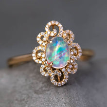 Load image into Gallery viewer, Beauty of Swirls - Fire Opal Diamond Engagement Ring 18K Yellow Gold