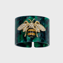 Load image into Gallery viewer, Stripey bee resin napkin rings, green tortoiseshell, set of four