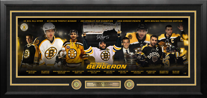 Patrice Bergeron Boston Bruins Career Highlights Autographed Framed 12
