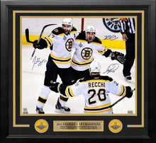 Load image into Gallery viewer, Patrice Bergeron, Mark Recchi, &amp; Brad Marchand Autographed Boston Bruins 11" x 14" Framed Photo