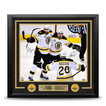 Load image into Gallery viewer, Patrice Bergeron, Mark Recchi, &amp; Brad Marchand Autographed Boston Bruins 16" x 20" Framed Photo