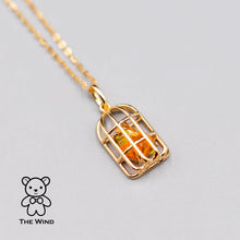 Load image into Gallery viewer, Bird Cage Mexican Fire Opal Necklace Pendant 14K Yellow Gold