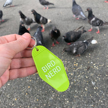 Load image into Gallery viewer, Bird Nerd Motel Style Keychain in Lime Green