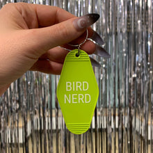 Load image into Gallery viewer, Bird Nerd Motel Style Keychain in Lime Green