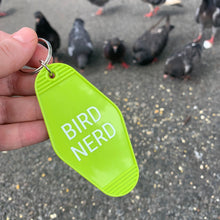Load image into Gallery viewer, Bird Nerd Motel Style Keychain in Lime Green