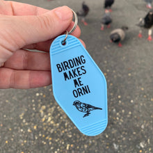 Load image into Gallery viewer, Birding Makes Me Orni Birdwatching Pun Motel Keychain