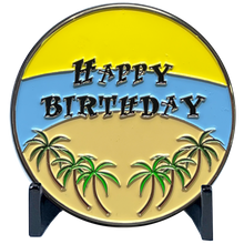 Load image into Gallery viewer, EL11-007 Happy Birthday Police Officer Challenge Coin Car Palm Tree Beach Gift Thin Blue Line