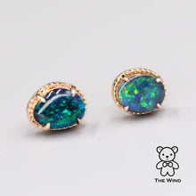 Load image into Gallery viewer, Dark Green Australian Black Opal Stud Earrings 18K Yellow Gold