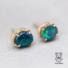 Load image into Gallery viewer, Dark Green Australian Black Opal Stud Earrings 18K Yellow Gold