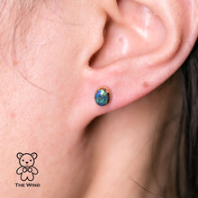 Load image into Gallery viewer, Dark Green Australian Black Opal Stud Earrings 18K Yellow Gold