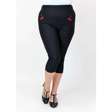 Load image into Gallery viewer, Black Pin Up High Waist Capri Pants with Embroidered Cherries [Available in Sizes SM-L]