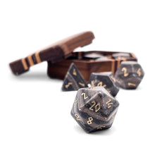 Load image into Gallery viewer, Black Striped Marble - 7 Piece RPG Set Gemstone Dice