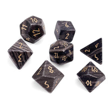 Load image into Gallery viewer, Black Striped Marble - 7 Piece RPG Set Gemstone Dice