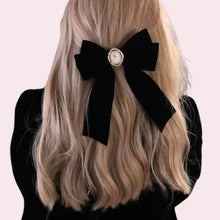 Load image into Gallery viewer, Black Velvet Cameo Hair Clip Bow
