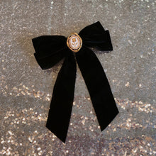 Load image into Gallery viewer, Black Velvet Cameo Hair Clip Bow