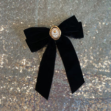 Load image into Gallery viewer, Black Velvet Cameo Hair Clip Bow
