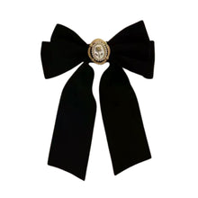 Load image into Gallery viewer, Black Velvet Cameo Hair Clip Bow