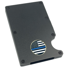 Load image into Gallery viewer, EL3-012 Police Thin Blue Line Wallet Money Clip RFID Blocking Front Pocket Wallet Premium Minimalist Wallets for Men Minimalist Slim Credit Card Holder Business Card Holder Mens Aluminum Metal Wallet