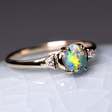Load image into Gallery viewer, Australian Black Opal &amp; Diamond Engagement Wedding Ring in 18k Yellow Gold