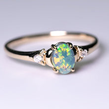 Load image into Gallery viewer, Australian Black Opal &amp; Diamond Engagement Wedding Ring in 18k Yellow Gold