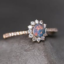 Load image into Gallery viewer, Adorable Black Opal Halo Diamond Engagement Ring 18K Yellow Gold