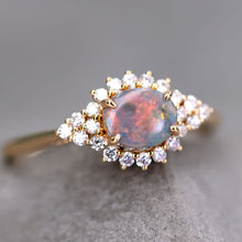 Load image into Gallery viewer, Black Opal and Diamond Halo Engagement Ring 18K Yellow Gold