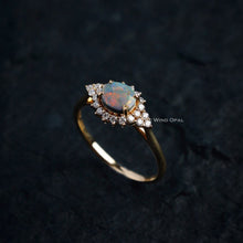 Load image into Gallery viewer, Black Opal and Diamond Halo Engagement Ring 18K Yellow Gold