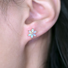 Load image into Gallery viewer, Blossom Stud Earrings Solid Opal 14K Gold Diamond Accents