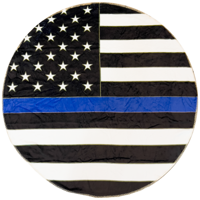 discontinued EL10-017 Official America's Front Line Thin Blue Line Police Round Blanket Bedding Sofa Couch Throw