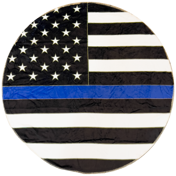 discontinued EL10-017 Official America's Front Line Thin Blue Line Police Round Blanket Bedding Sofa Couch Throw