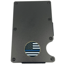 Load image into Gallery viewer, EL3-012 Police Thin Blue Line Wallet Money Clip RFID Blocking Front Pocket Wallet Premium Minimalist Wallets for Men Minimalist Slim Credit Card Holder Business Card Holder Mens Aluminum Metal Wallet