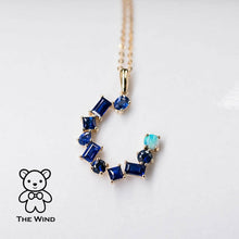 Load image into Gallery viewer, The Moon - Blue Sapphire &amp; Australian Solid Opal Pendant Necklace 18k Yellow Gold