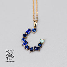 Load image into Gallery viewer, The Moon - Blue Sapphire &amp; Australian Solid Opal Pendant Necklace 18k Yellow Gold