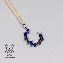 Load image into Gallery viewer, The Moon - Blue Sapphire &amp; Australian Solid Opal Pendant Necklace 18k Yellow Gold