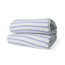 Load image into Gallery viewer, Handmade Blue and White Cotton Quilt Comforter with Striped Pattern