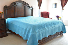 Load image into Gallery viewer, Tache Super Soft Blue Scalloped Coral Reef Quilted Fleece Bedspread Set (DXJ109013-2)