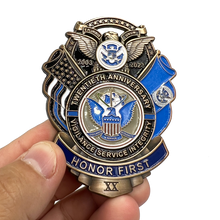 Load image into Gallery viewer, CL3-07 Large 3 inch 20th Anniversary CBP CBP Officer Field Ops Commemorative Honor First Thin Blue Line Pin not a Challenge Coin