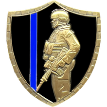 Load image into Gallery viewer, GL5-004 Police Saint Michael Gladiator Shield Thin Blue Line Flag Challenge Coin LAPD NYPD CPD CBP BI ATF