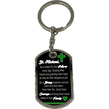 Load image into Gallery viewer, GL5-006 Border Patrol Agent or Sheriff Deputy Prayer Saint Michael Protect Us Matthew 14:30 Challenge Coin Dog Tag Keychain Thin Green Line