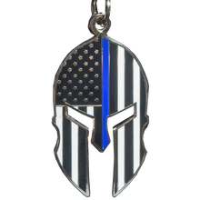 Load image into Gallery viewer, GHKB-1A Gladiator Police Thin Blue Line Flag Spartan Helmet Keychain LAPD NYPD FBI ATF CBP