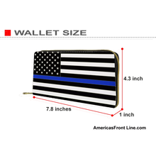 Load image into Gallery viewer, REF-001 Thin Blue Line flag zippered wallet for Police Officer or gift for Wife, Husband, family