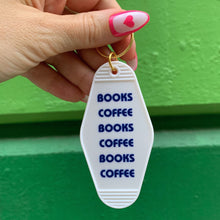 Load image into Gallery viewer, Books Coffee Books Coffee Motel Style Keychain in White