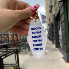 Load image into Gallery viewer, Books Coffee Books Coffee Motel Style Keychain in White