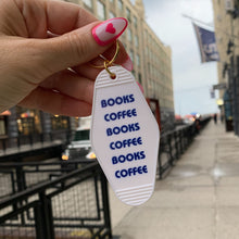 Load image into Gallery viewer, Books Coffee Books Coffee Motel Style Keychain in White