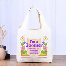 Load image into Gallery viewer, Boomer But Not the Fox News Kind Tote Bag and Magnet Bundle | Canvas Tote and Glossy Refrigerator Magnet