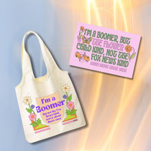 Load image into Gallery viewer, Boomer But Not the Fox News Kind Tote Bag and Magnet Bundle | Canvas Tote and Glossy Refrigerator Magnet