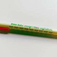 Load image into Gallery viewer, Boss Babe Except I Hate Capitalism Ballpoint Pen in Cream | Gen Z Aesthetic Blue Ink