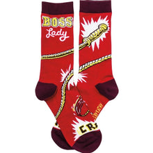 Load image into Gallery viewer, Boss Lady Whipcrack Socks Funny Novelty Red Power Socks